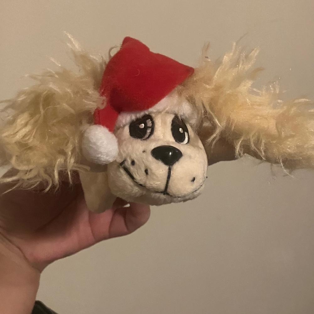 Pound Puppy Christmas Dog Plush Toy with Red Hat Ornament Keychain